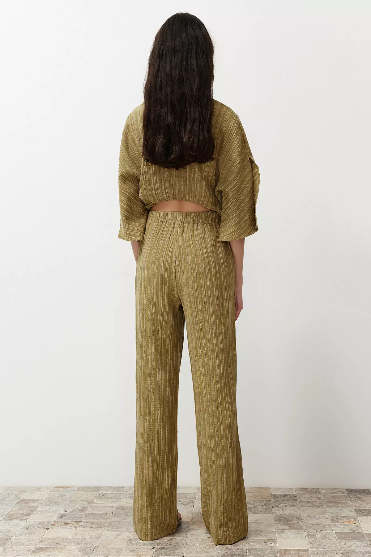 Elastic Waist Textured Pants