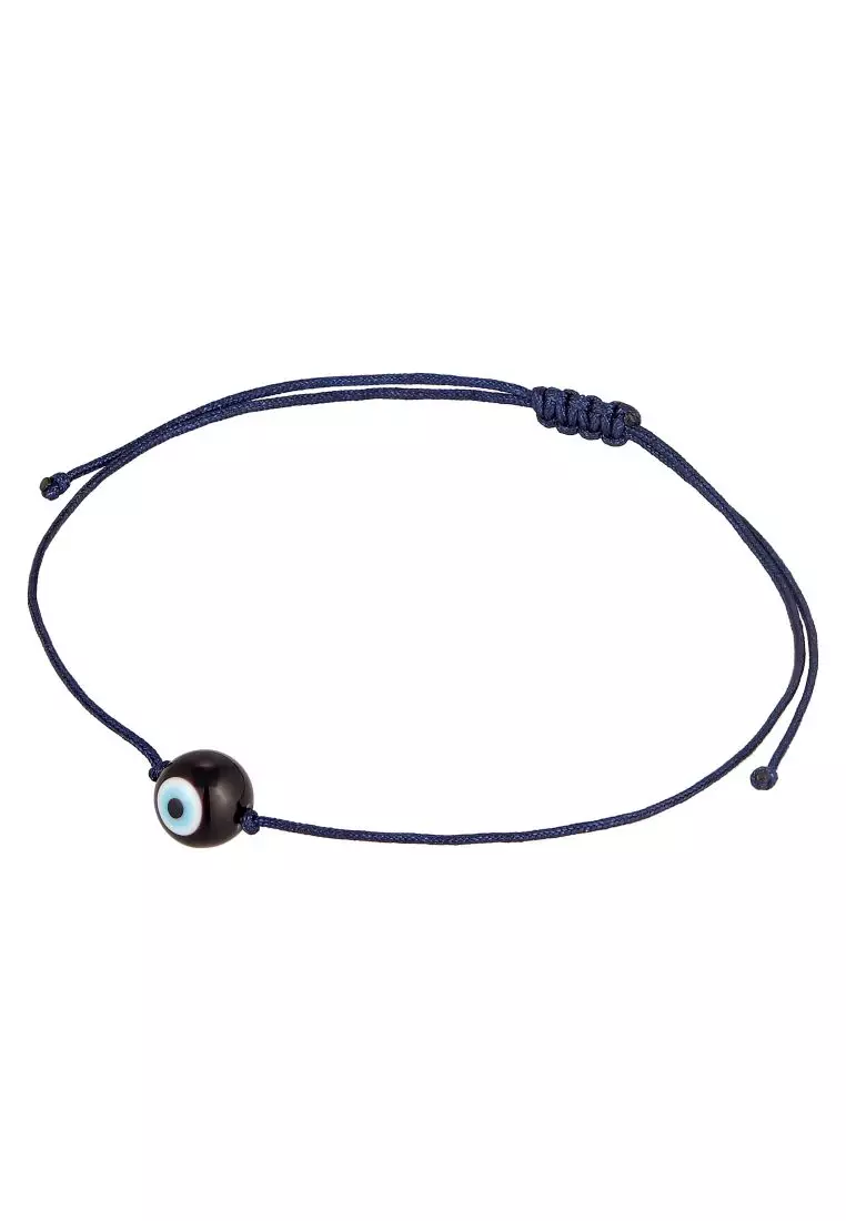 EXCLUSIVE Gelang Perhiasan Perak 925 Pria Nylon Evil Eye Symbol Glass Bead