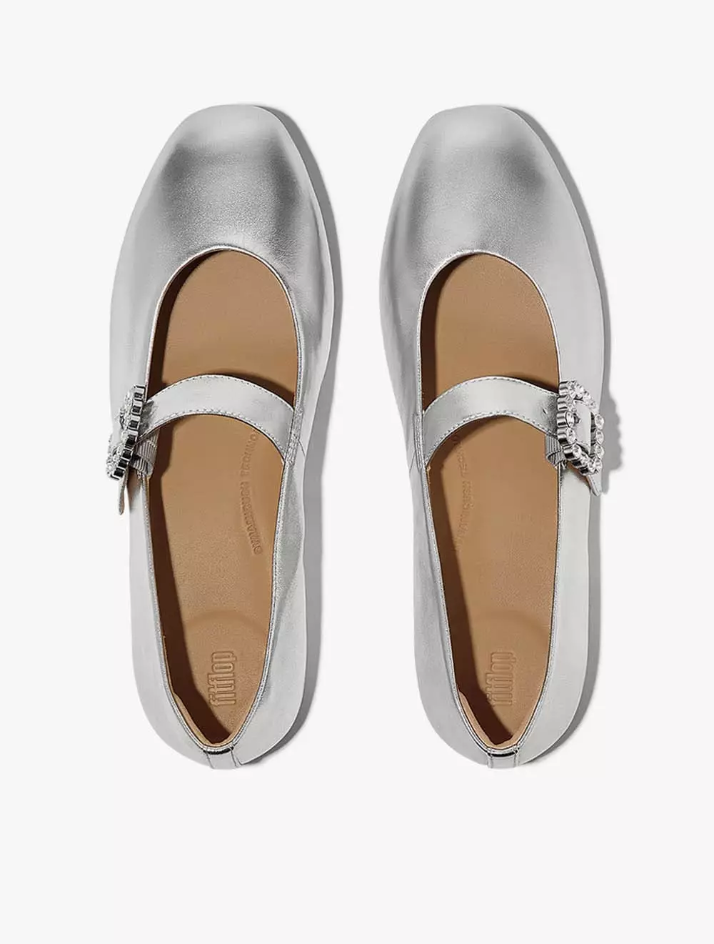 Fitflop Delicato Crystal-Buckle Leather Mary Janes - Silver