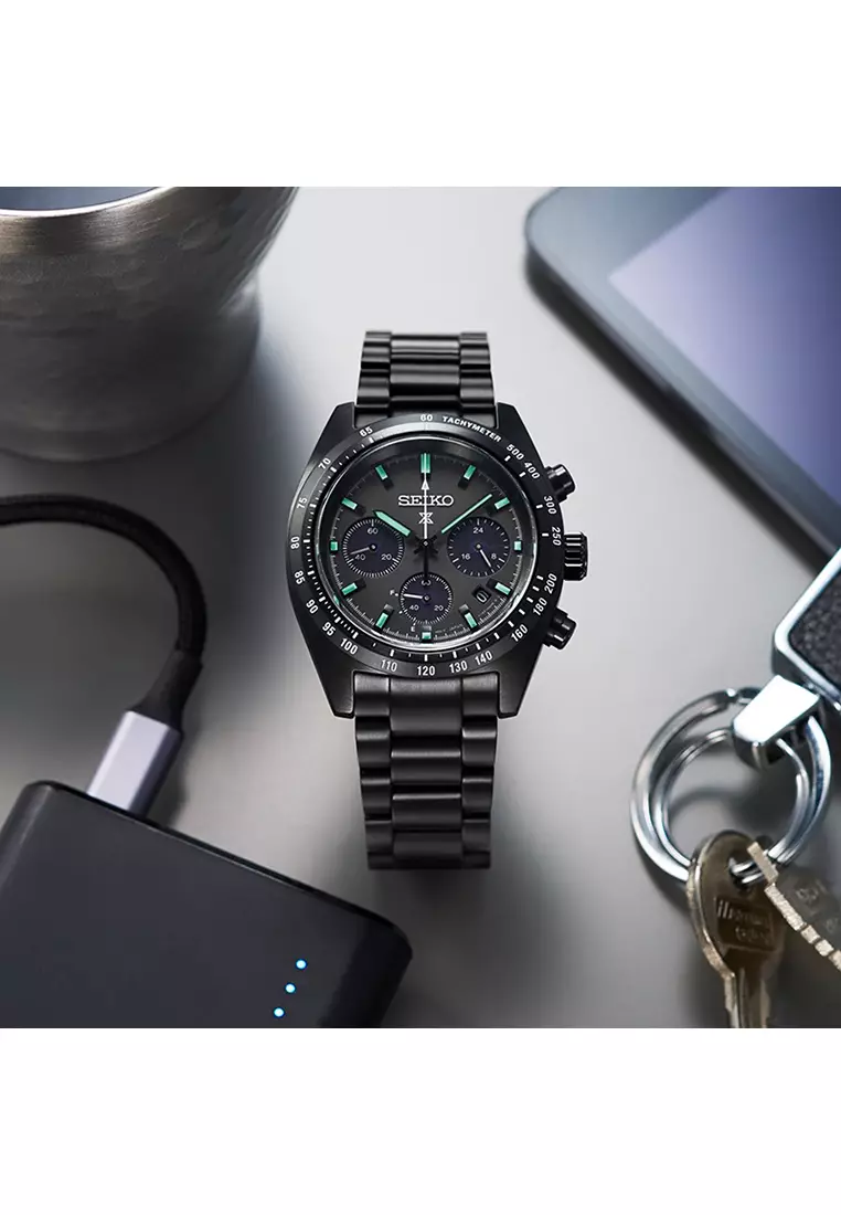 Prospex Solar ‘Night Vision’ SSC917P Men’s Chronograph Watch – Black Stainless Steel Band