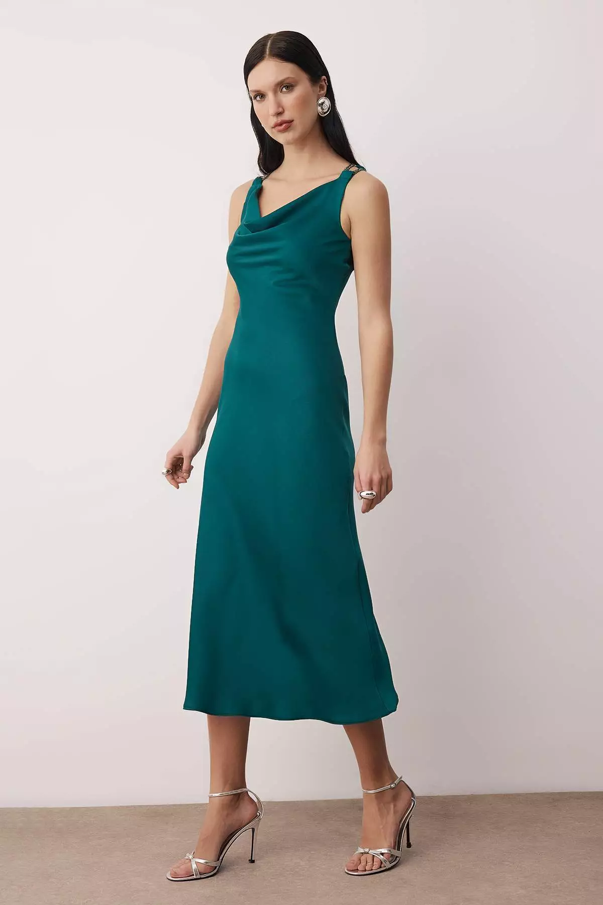 Buy Trendyol Woven Satin Midi Stylish/Evening Dress With Emerald Green  Stone Accessories Tpraw26El141 Online | ZALORA Malaysia