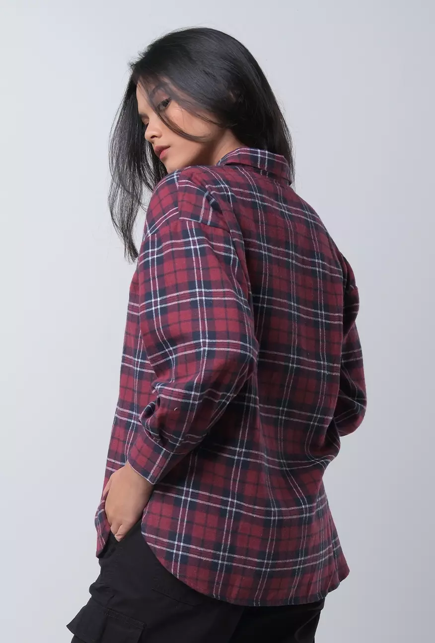 Kemeja Wanita Flanel Lanira Red Navy