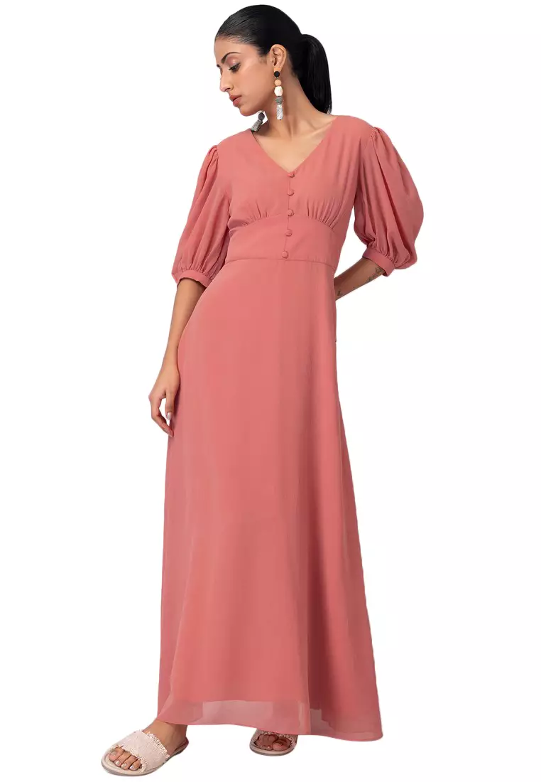 Georgette Maxi Faballey Maxi Dress Pink Georgette Solid Maxi Dress