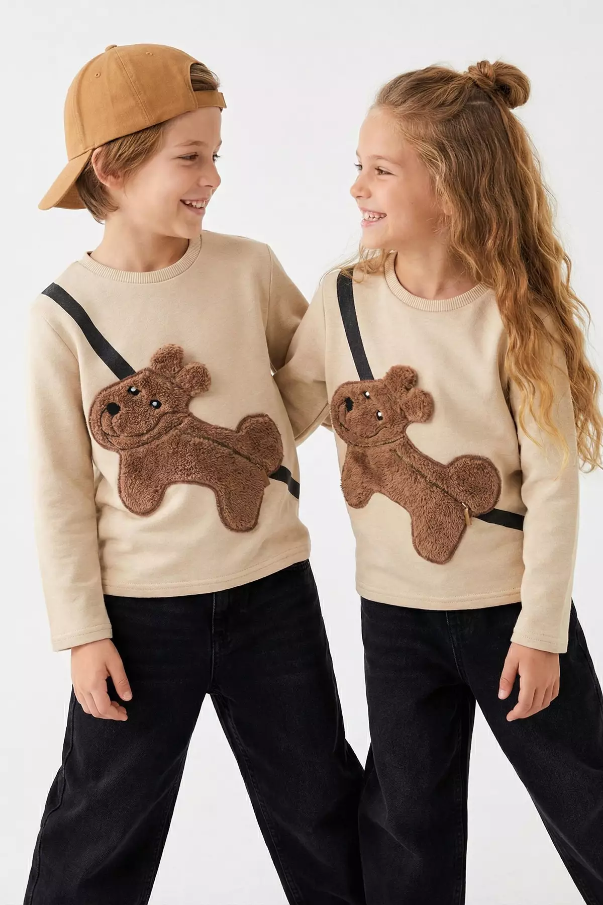 Stone Crew Neck Baggy Regular Unisex Children'S Knitted Sweatshirt Tkdaw26Sw00047