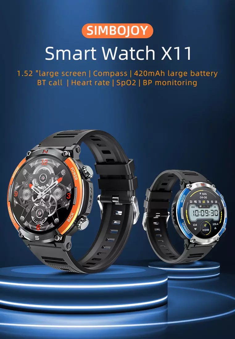 SmartWatch X11 Kompas Jam Tangan Olahraga Luar Ruangan IP68 Anti Air Dalam Bingkai Paduan Aluminium Siaga Panjan