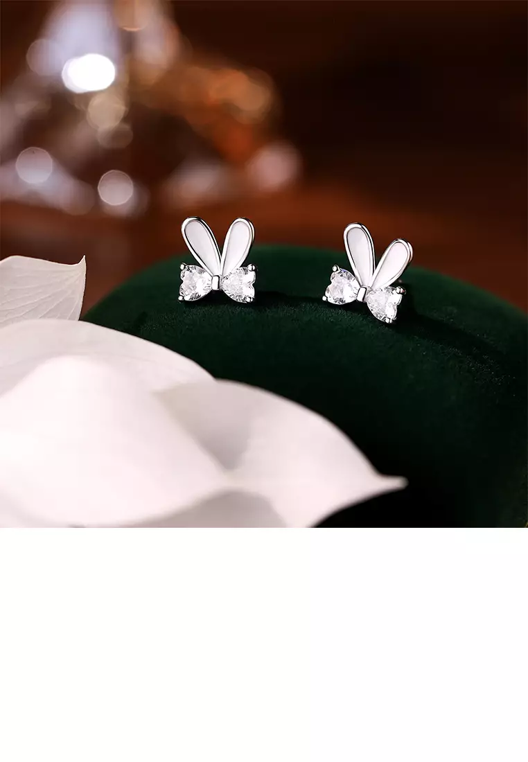 Mismatched Rabbit And Carrot Stud Earrings In Sterling Silver With Partial Rose Gold, Asymmetric Cute Bunny And Carrot Earrings - Foto 6