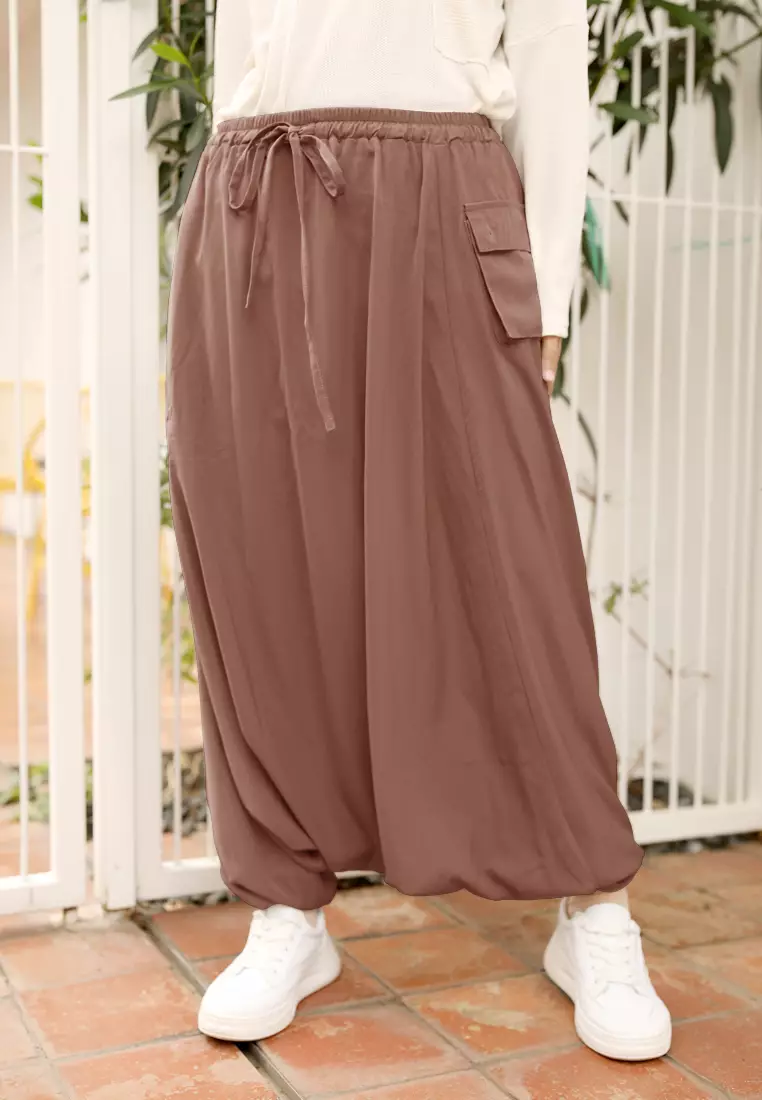 Yoona Sport Pants Pocket | Celana Sirwal | Celana Harem | Celana Olahraga Syari - Brown