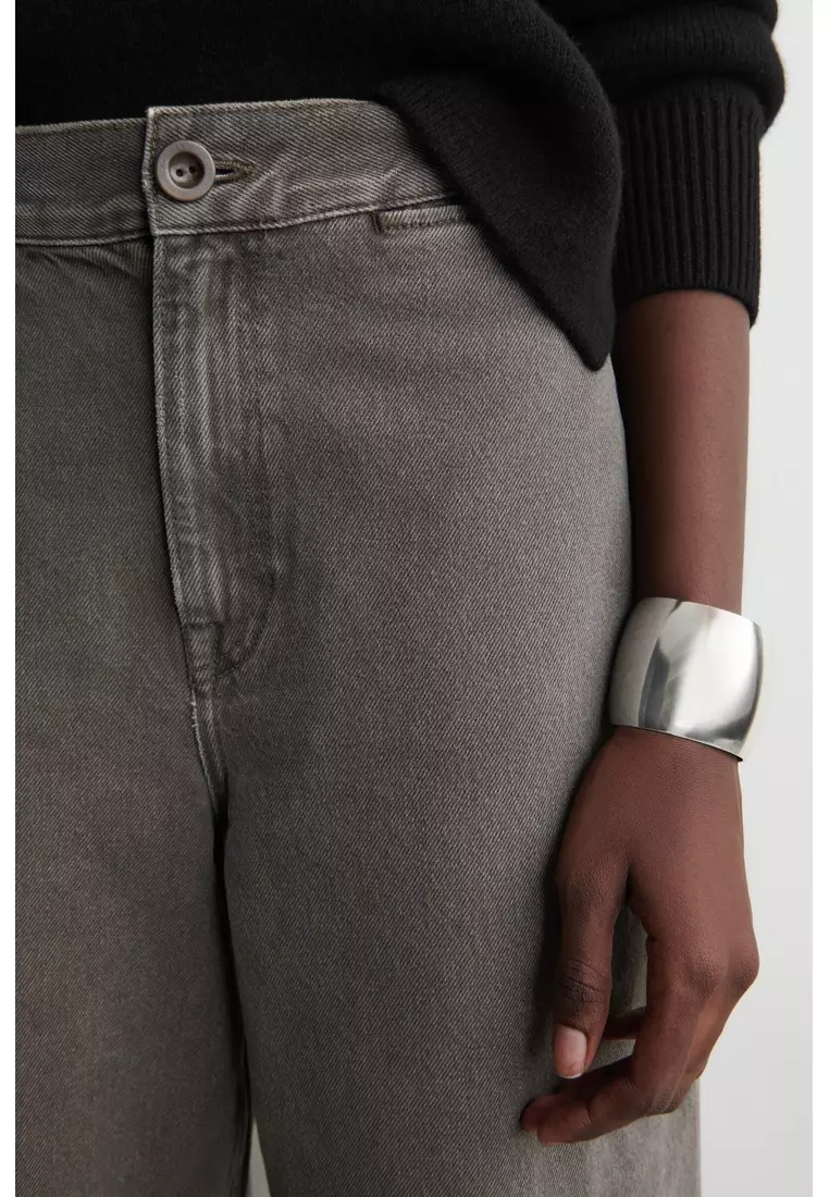 CROPPED WIDE-LEG DENIM TROUSERS