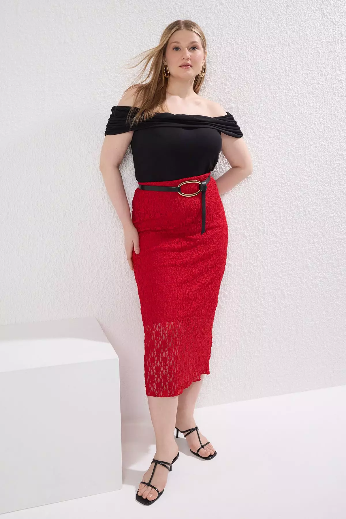 Plus Size Lace Midi Skirt