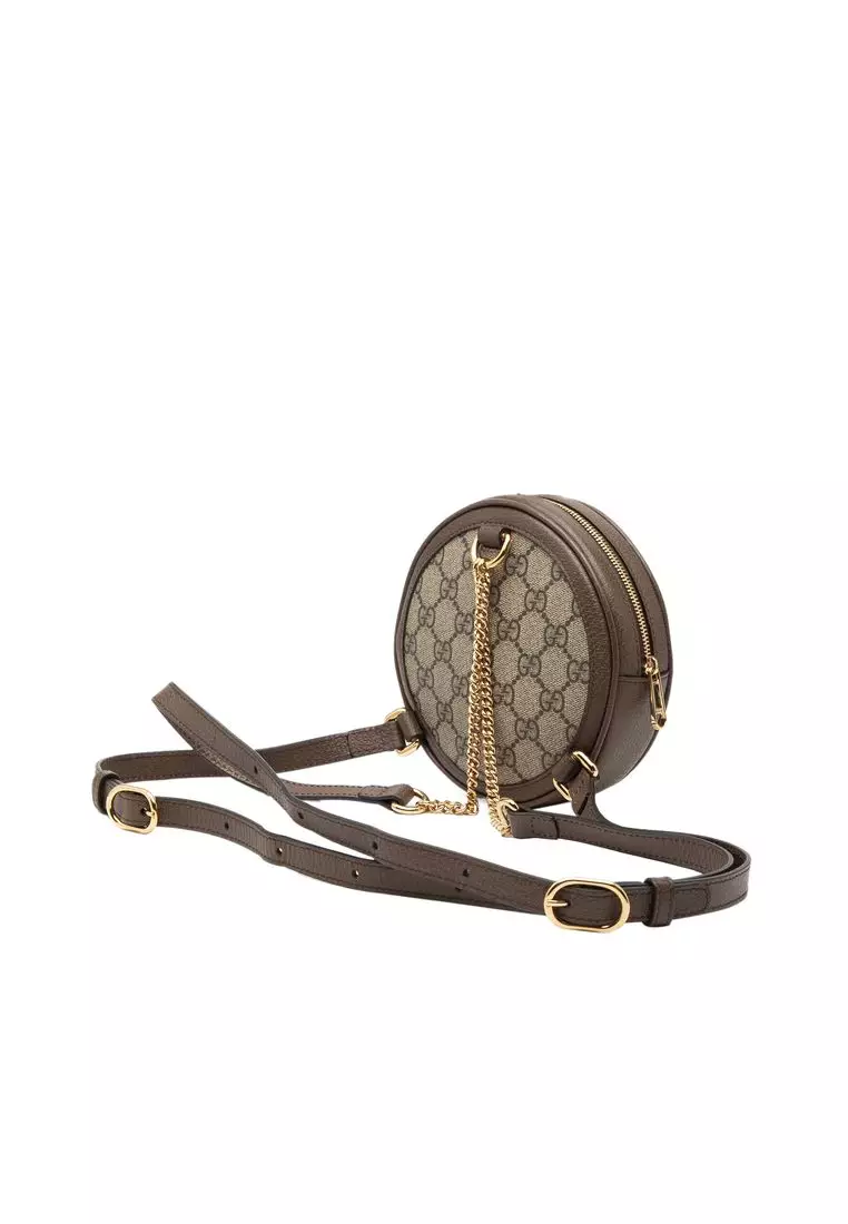 二手 Gucci Mini GG Supreme Web Ophidia 圓形雙肩包