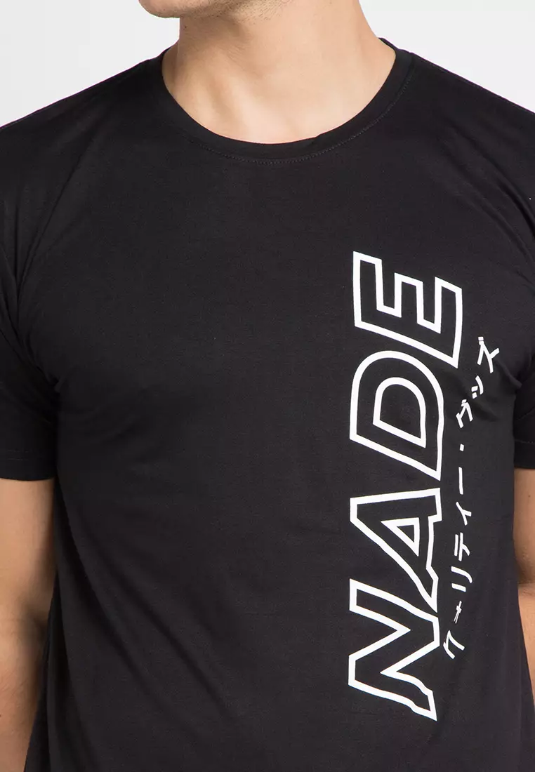 NT238 nade katakana outline ver T-shirt anti kusut Hitam