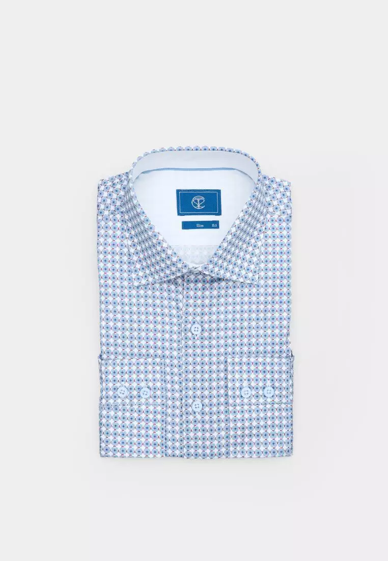 Blue Floral Print Slim Fit Shirt