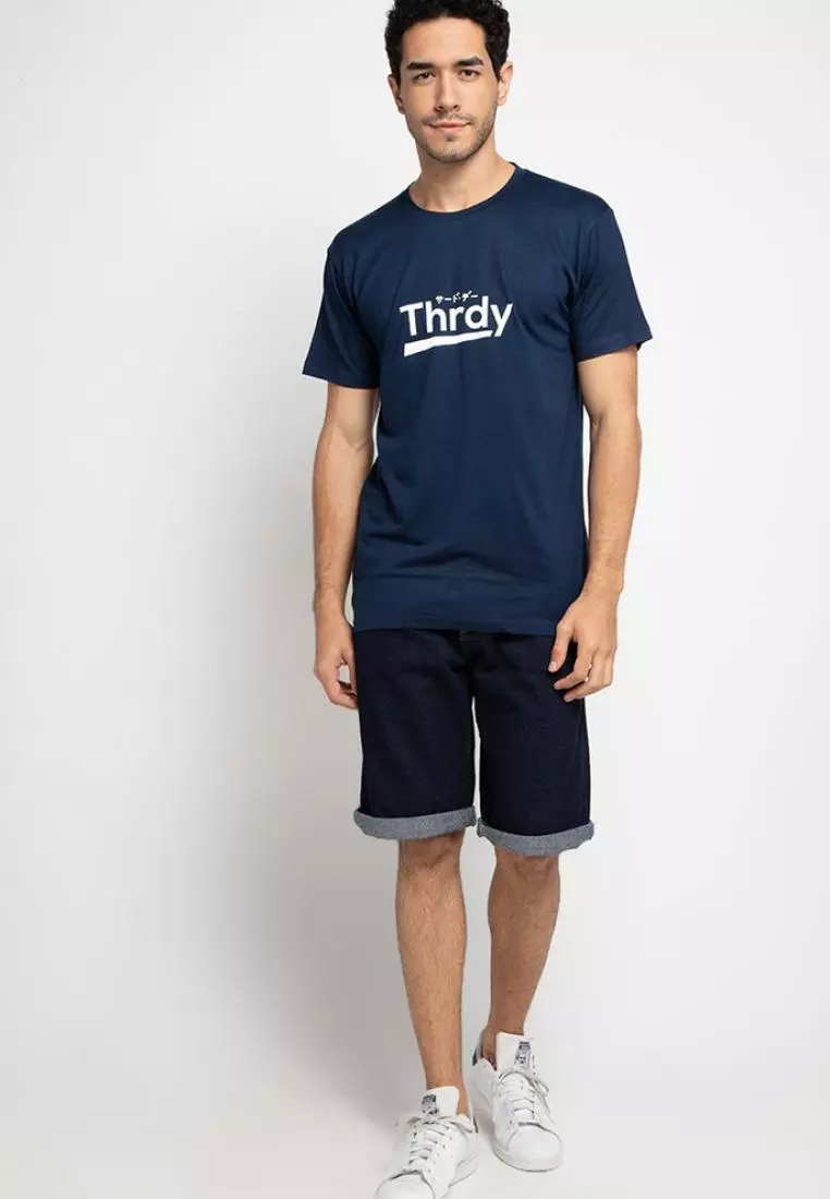 MTE22F Kaos Pria simple jepang thrdy nv T-shirt Navy