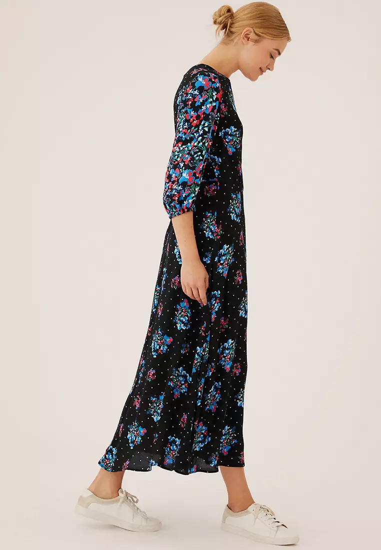 Jual Marks & Spencer Floral Round Neck Midaxi Tea Dress Original 2024