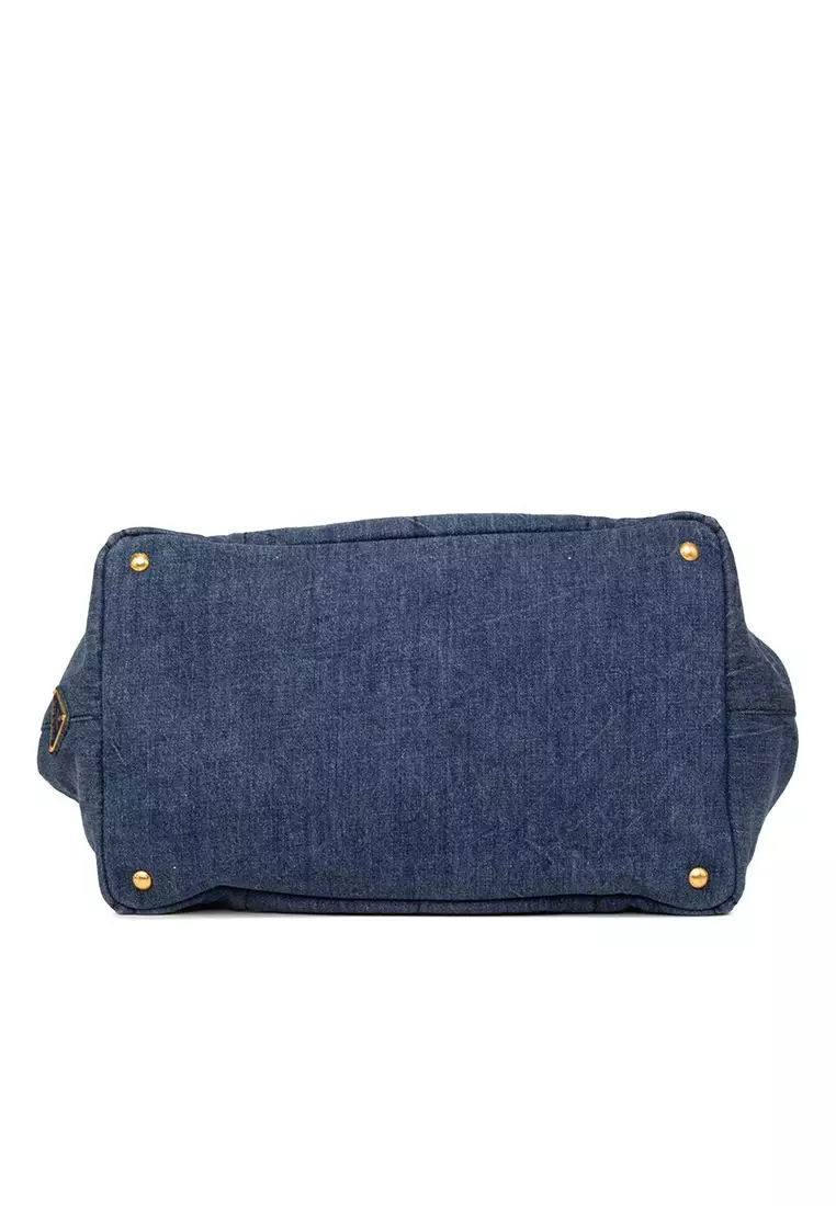 Pre-Loved Prada Large Denim Canapa Logo Satchel