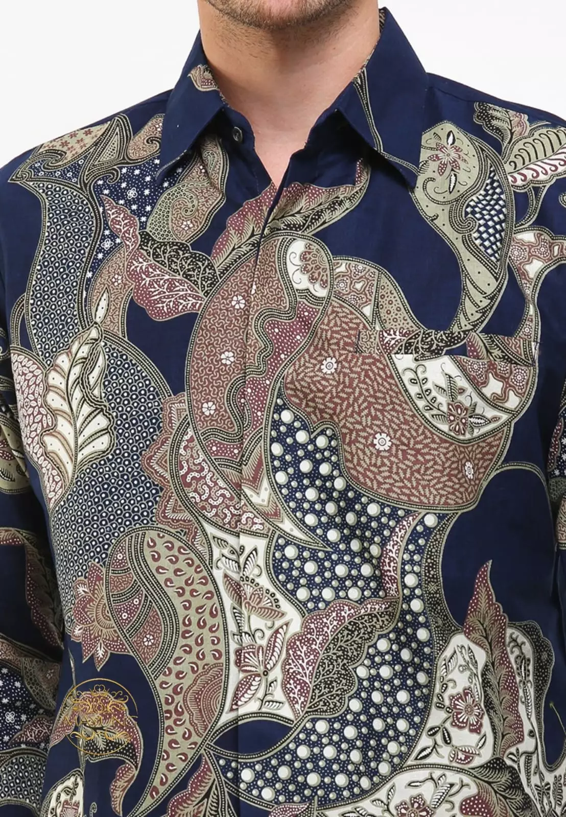 Laurendra Navy Kemeja Batik Pria Premium Slimfit Modern Lengan Panjang