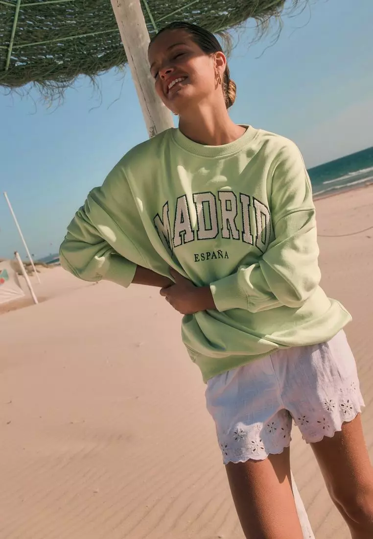 Relaxed Fit Boucle Summer City Graphic Print Sweatshirt