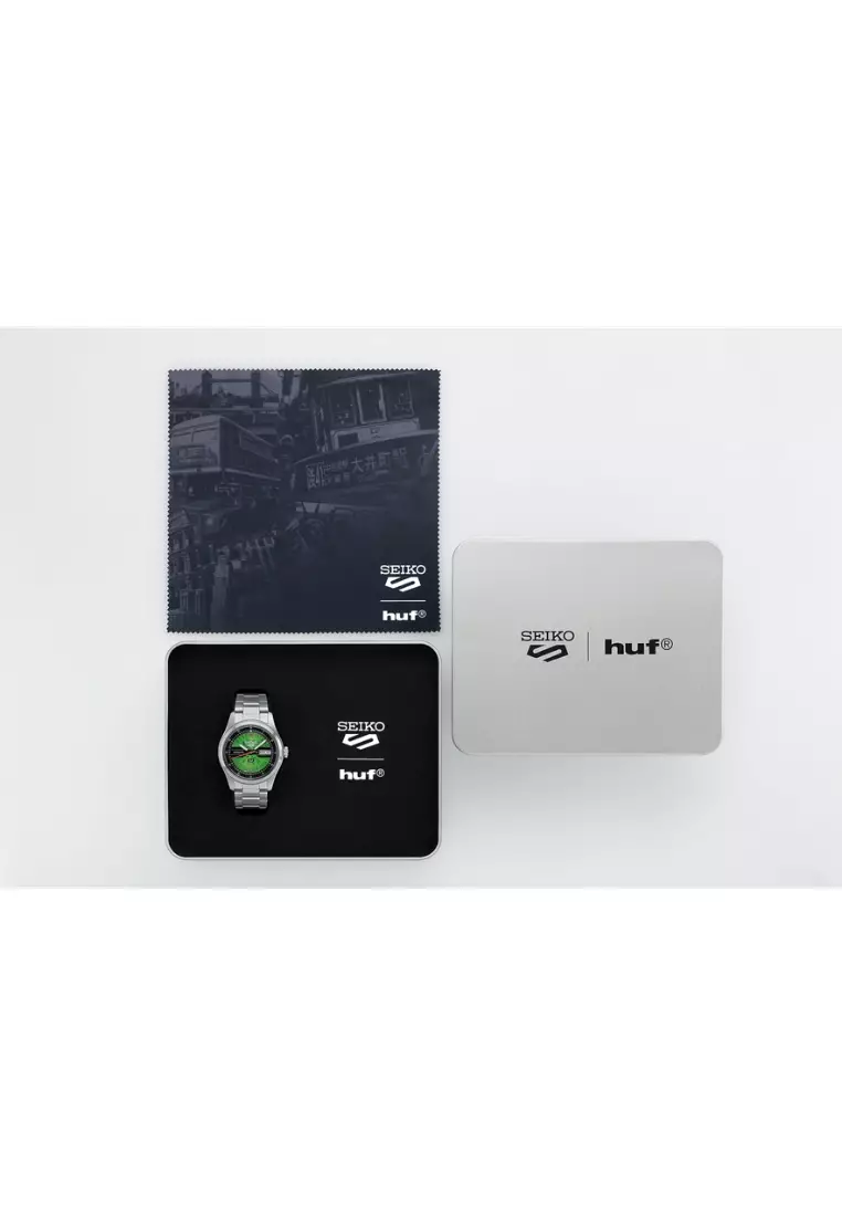 Jam Tangan Pria Seiko 5 Sports SRPM09 SRPM09K1 HUF Limited Edition Automatic Strap Stainless Steel Silver Color Green Dial Original Garansi Resmi