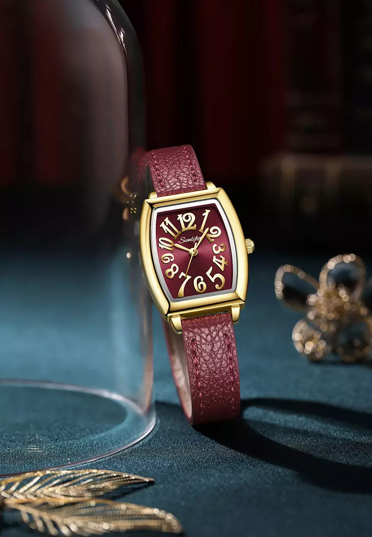 Jam Tangan Wanita Simple Original Korea Tali Kulit Anti Air Jam Tangan Cewek Red