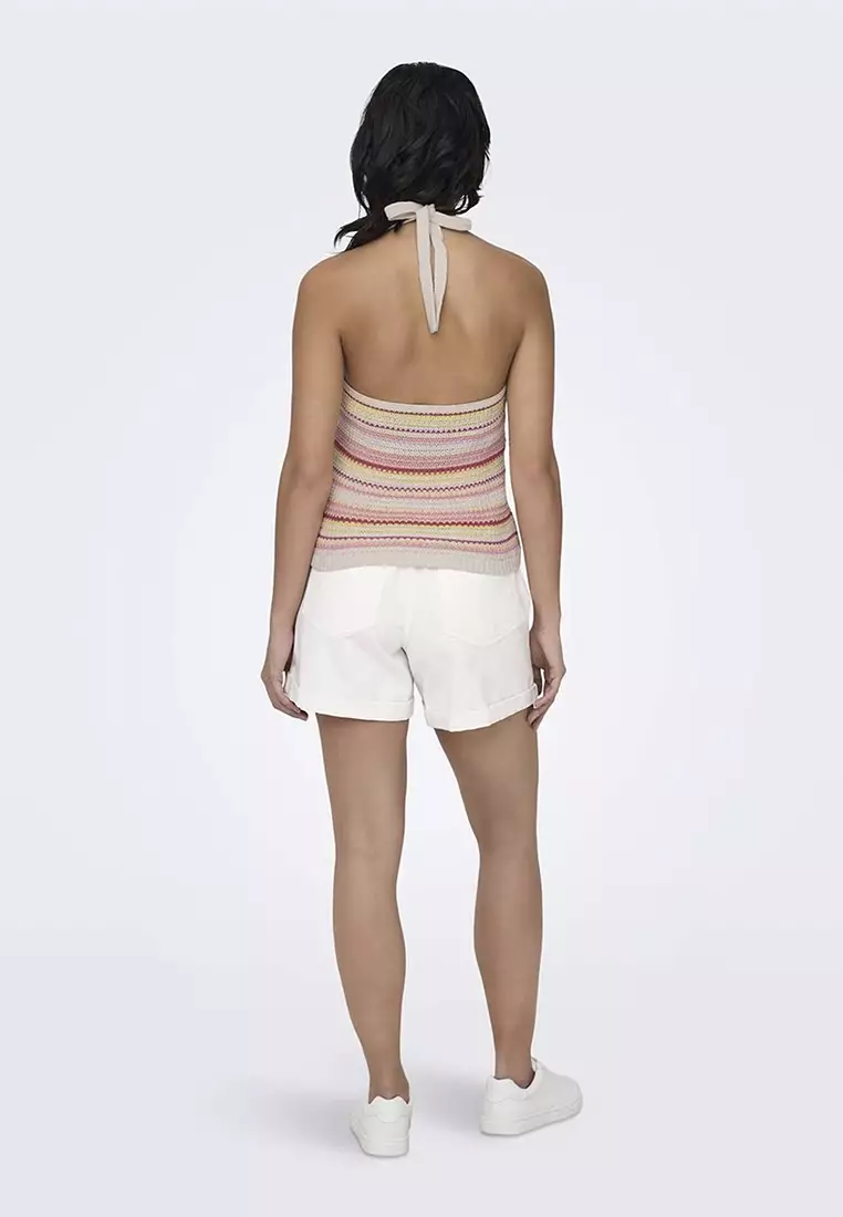 Halter Neck Stripe Knit Top