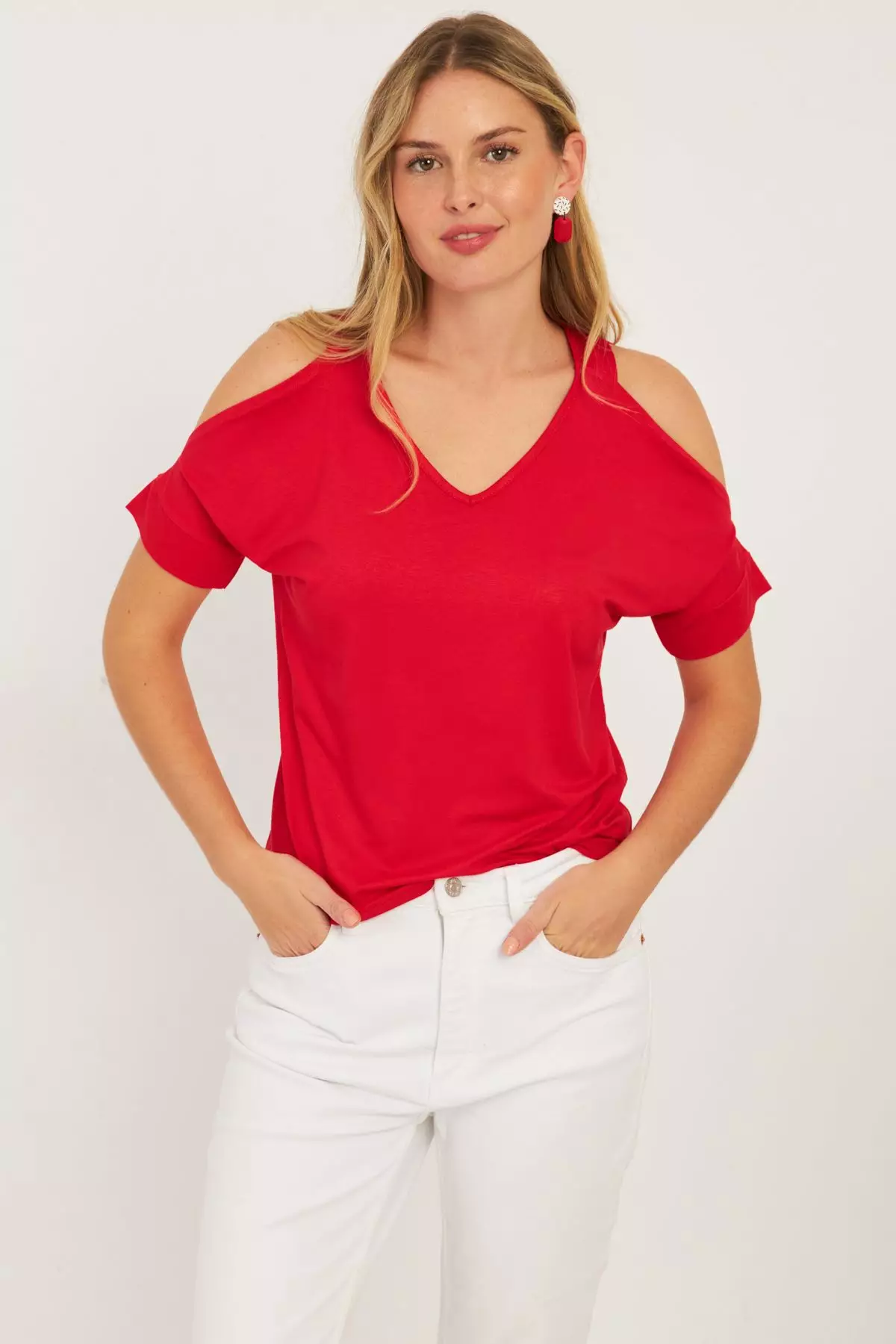 V-Neck Cold Shoulder Blouse