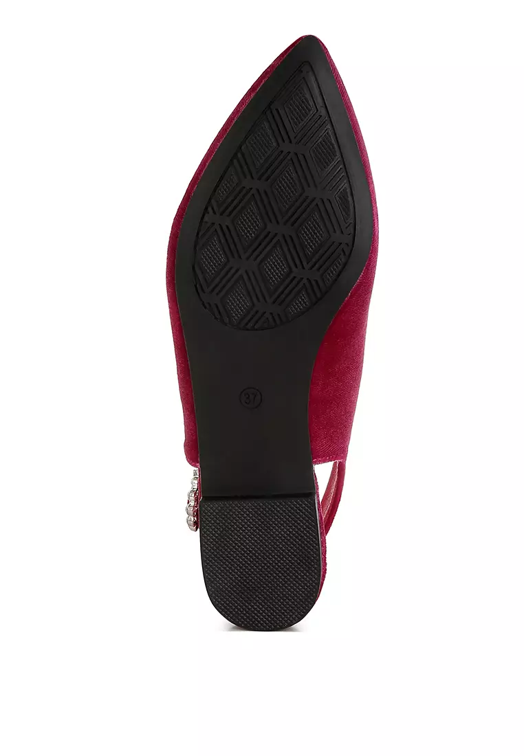 Velvet Slingback Flat Sandals in Fuchsia