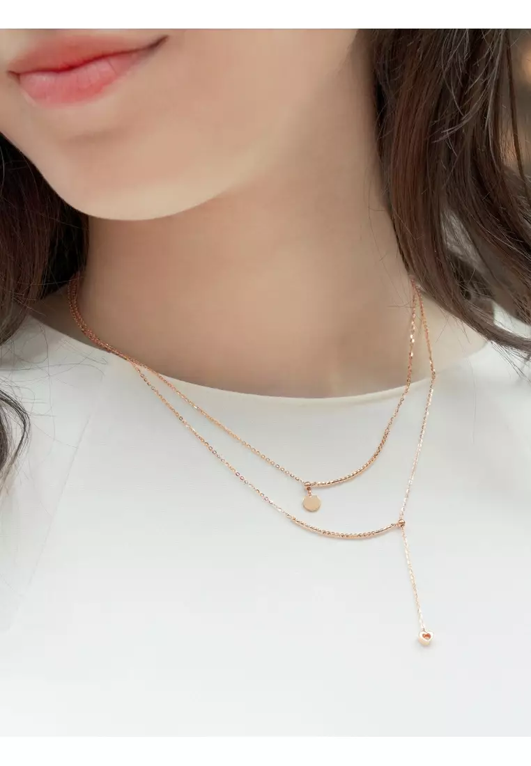 Delicate Gold 18K Rose Gold Dangle Heart Necklace for Women 92678N