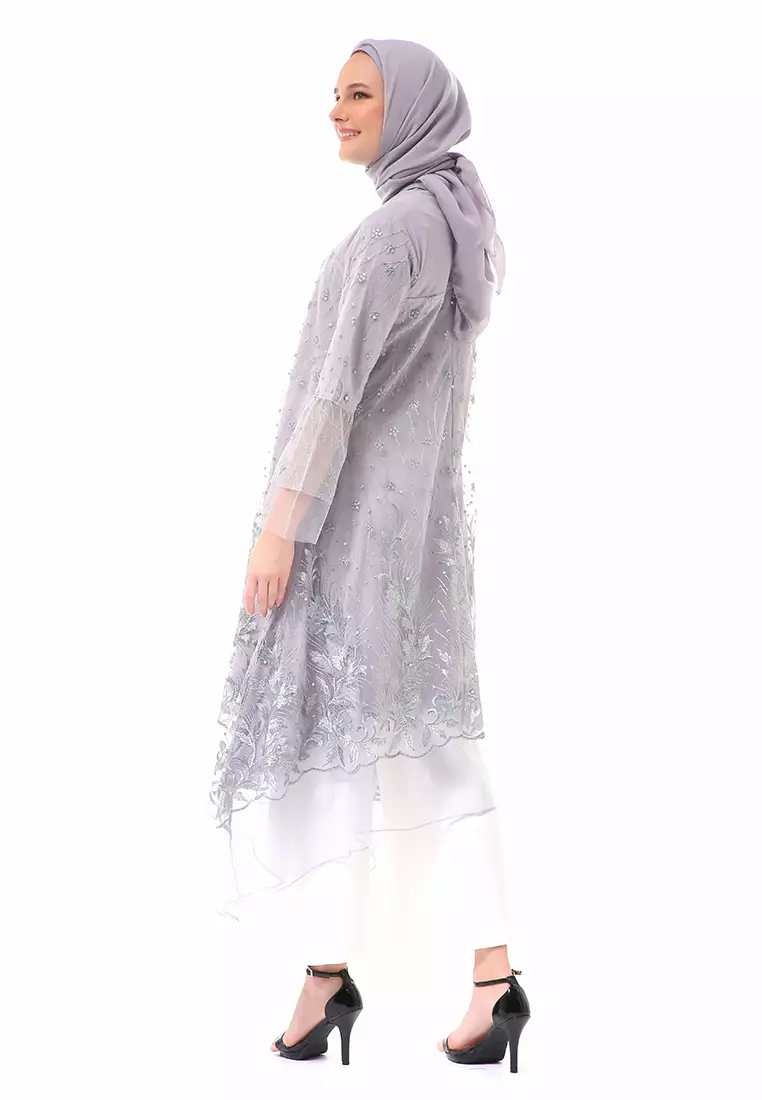 Laika Dress Muslimah Brukat Long Sleeve High Quality Premium Wanita - Gray
