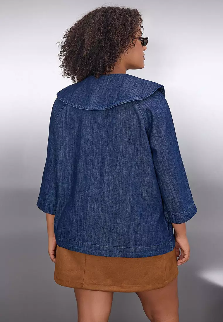 Buy Trendyol Dark Blue Denim Plus Size Shirt Tbbaw26Ax00007 2025 Online ...