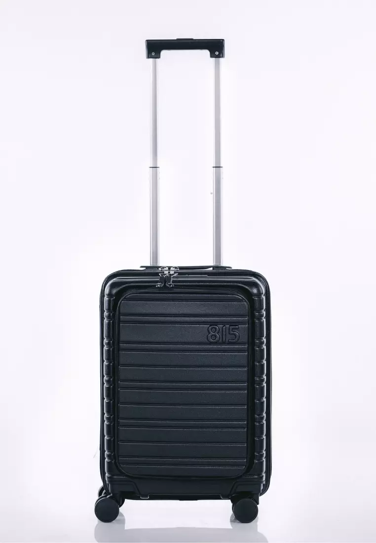 Hard case suitcase with front pocket store