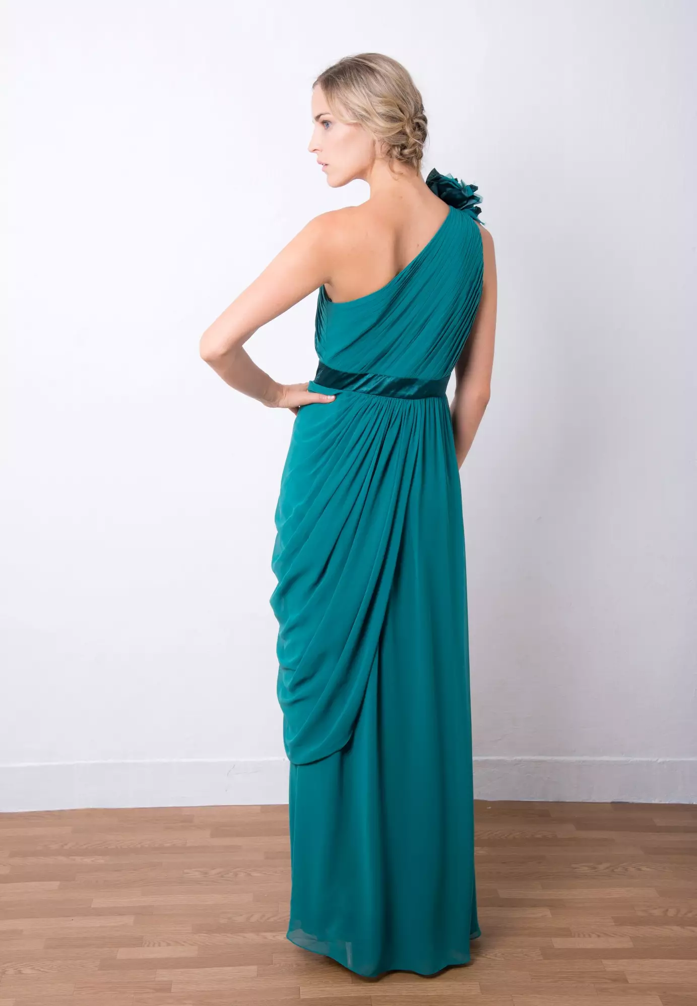 Draped Chiffon One-Shoulder Gown