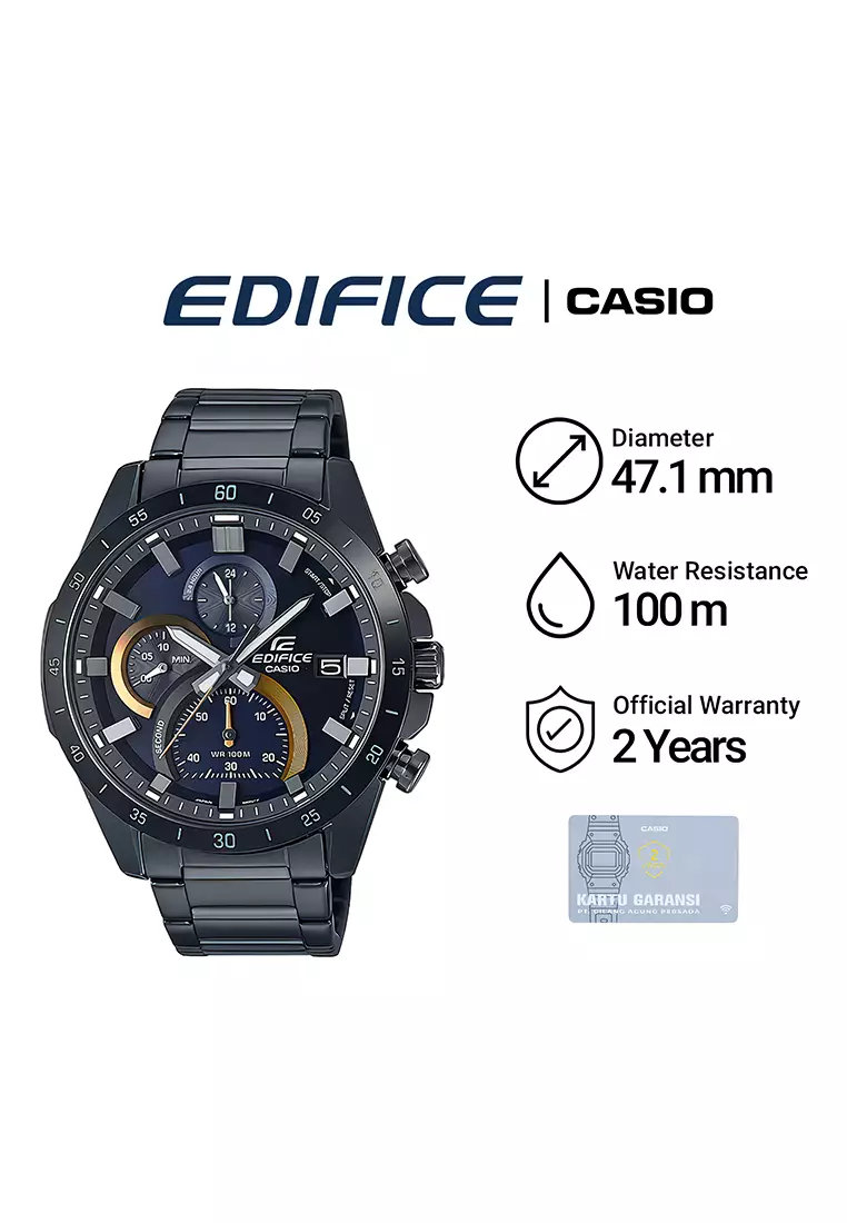 Casio Edifice Chronograph EFR-571DC-2AV Jam Tangan Analog Pria Black Dial - Black Stainless Steel