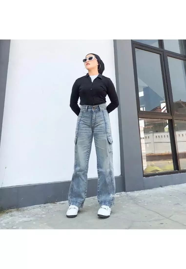 Highwaist Cargo Loose Jeans 405 HANDS UP