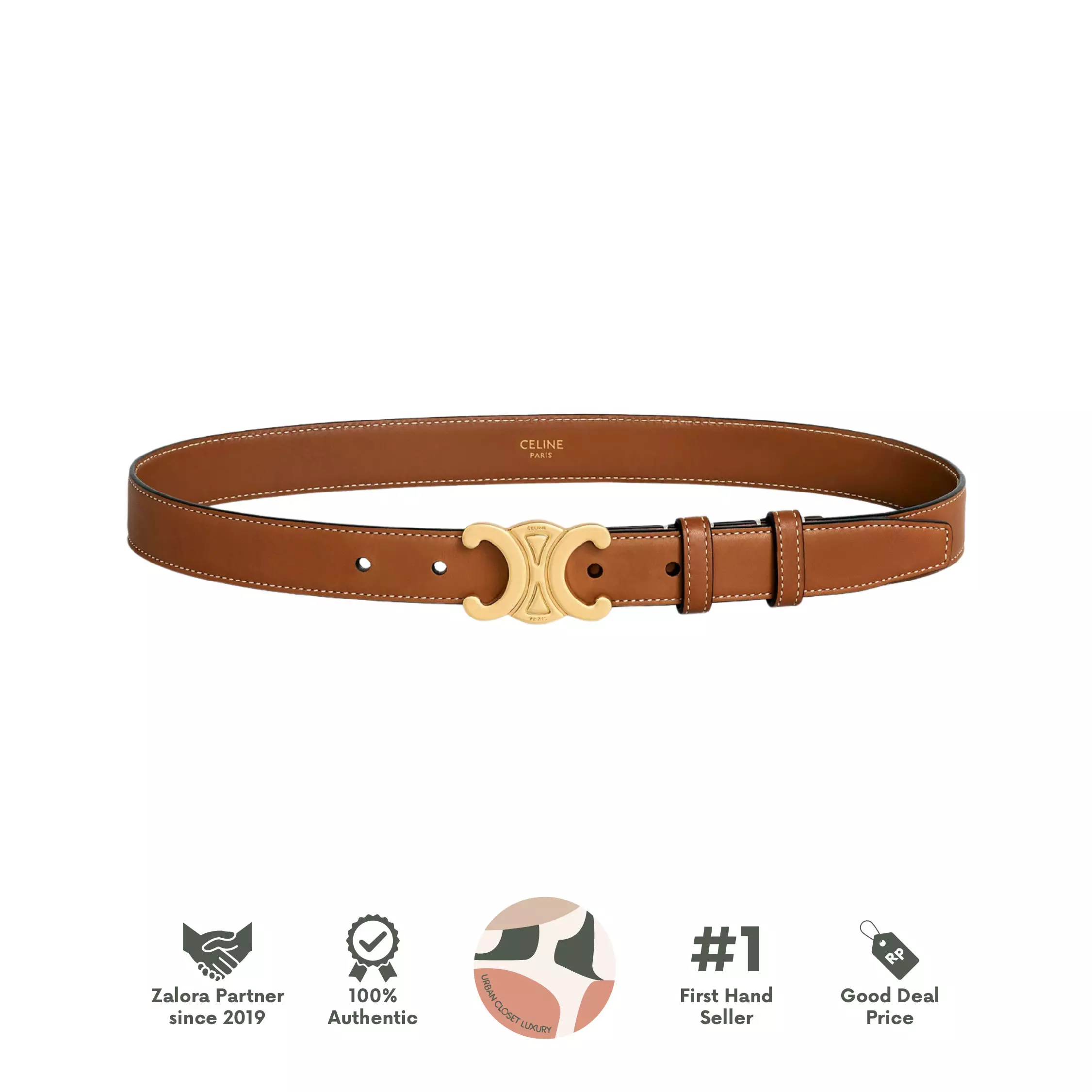 【国内発送】TRIOMPHE BELT IN SMOOTH CALFSKIN セール Celine Medium Triomphe Belt in Smooth Calfskin Brown Leather