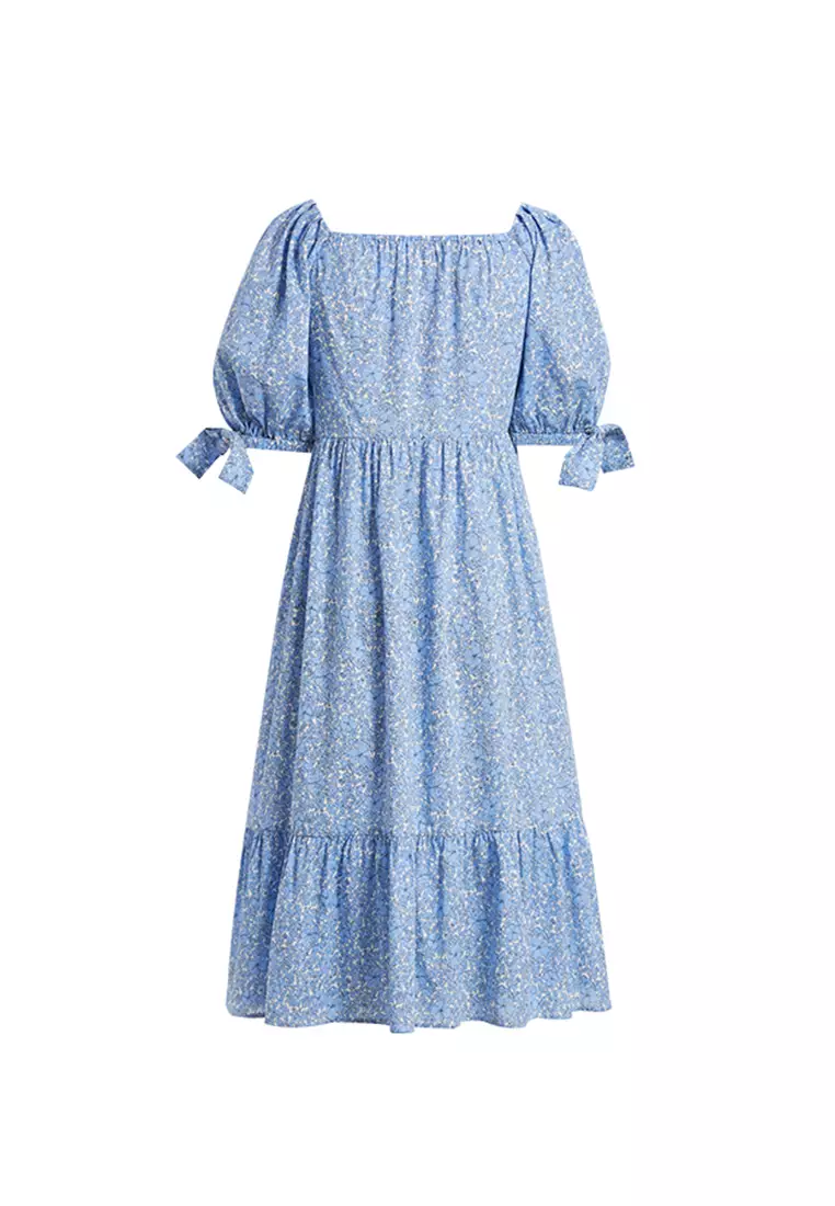 Summer Puff Knot Sleeve Chiffon Dress