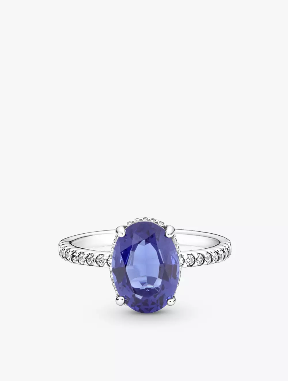Sterling silver ring with princess blue crystal and clear cubic zirconia
