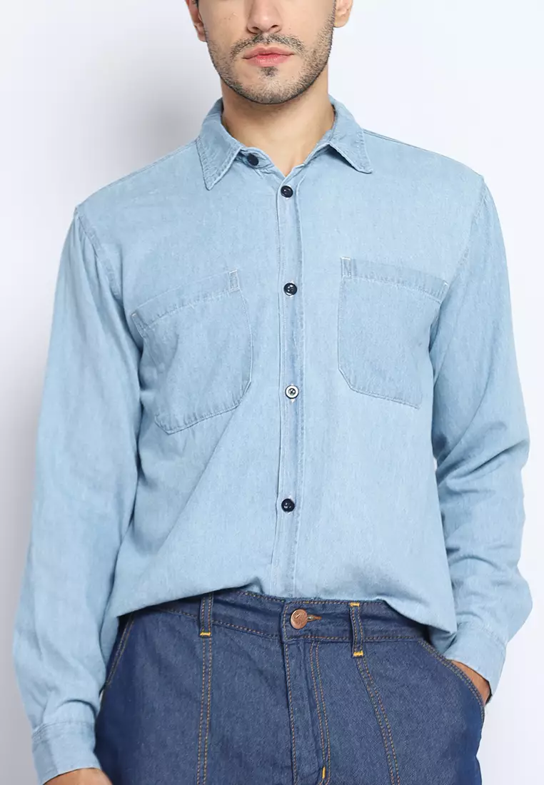 Kemeja Denim Skena L/S Krah Basic Saku Besar 182408