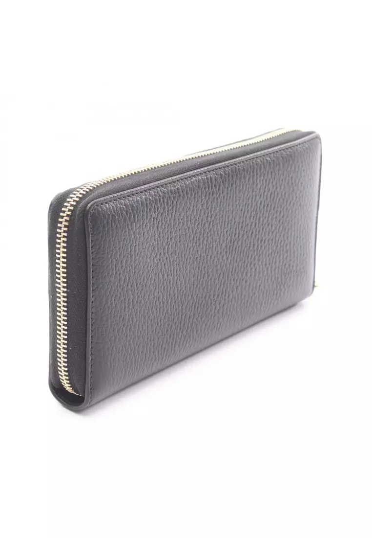 Pre-Loved Gucci petite marmont GG Marmont round zipper long wallet leather black