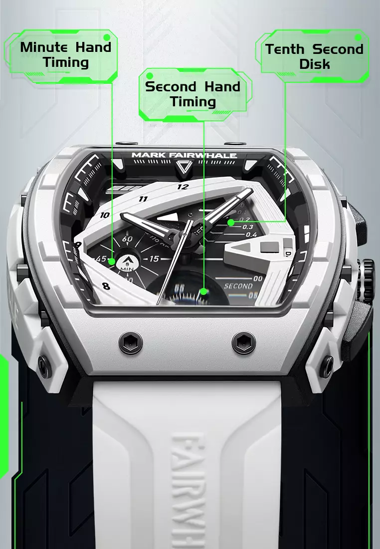 Unisex Barrel Shape Resin Quartz Chronograph Watch, 45mm, Rubber Strap