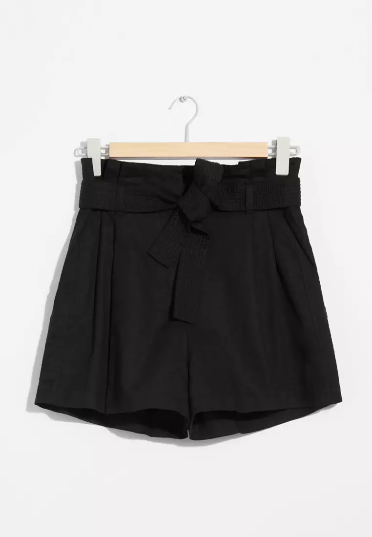 Linen-Blend Paperbag Shorts