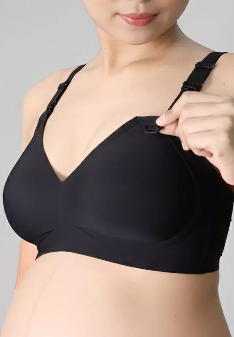 Black 3D Water Drop Cup Antibacterial Seamless Nursing Bra