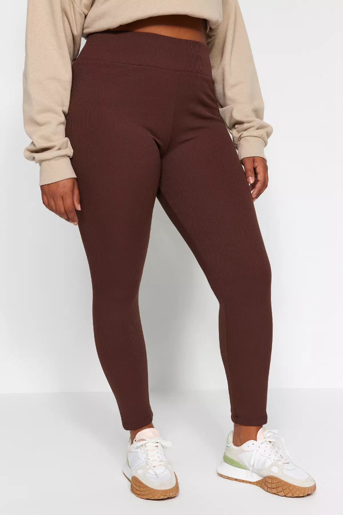 Trendyol Plus Size Khaki Knitted Fleece Leggings 2024, Buy Trendyol Online