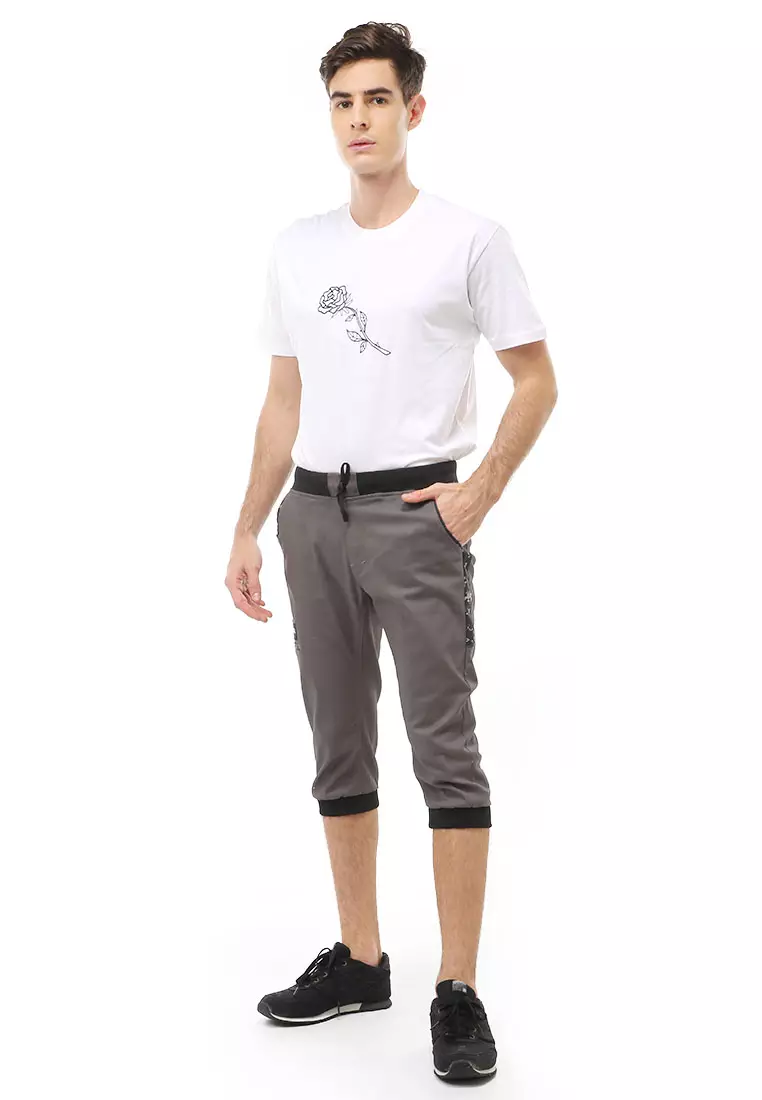 Rishham Short Pants Celana Jogger Pendek Pria List Camouflage Material Canvas Twill ORIGINAL - Gray