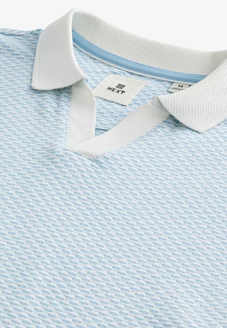 Cuban Collar Textured Short Sleeve Polo Shirt
