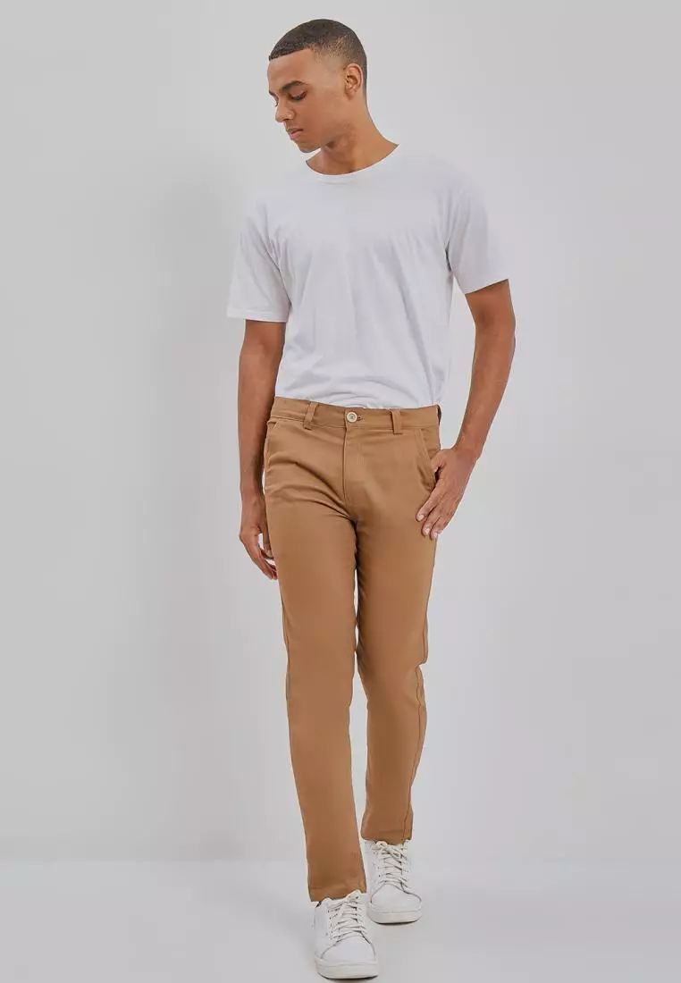 PAULMAY Celana Chino Pria Panjang Slim Fit - Brown