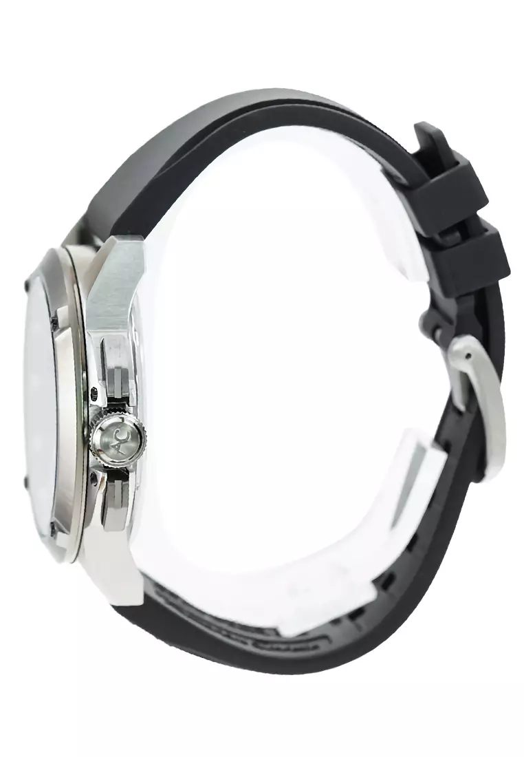 Alexandre Christie - Jam Tangan Chronograph Pria - Silver - Black Rubber Strap - 9602 MCRTEBA