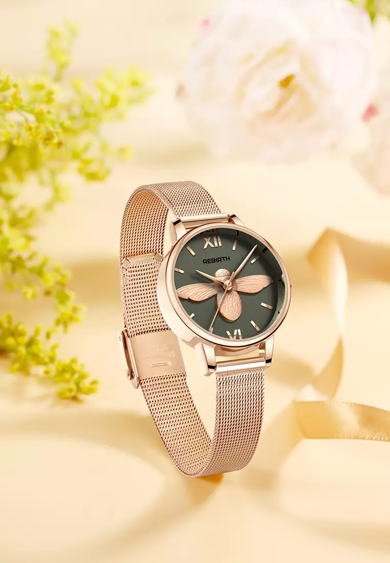 Jam Tangan Wanita Bisnis Pretty 3D Bee Mesh 3ATM Anti Air Analog