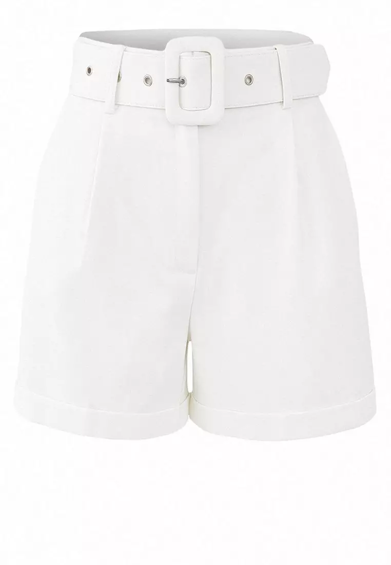 White Belted Regular Cotton Gabardine Shorts & Bermuda Twoss19Ie0002