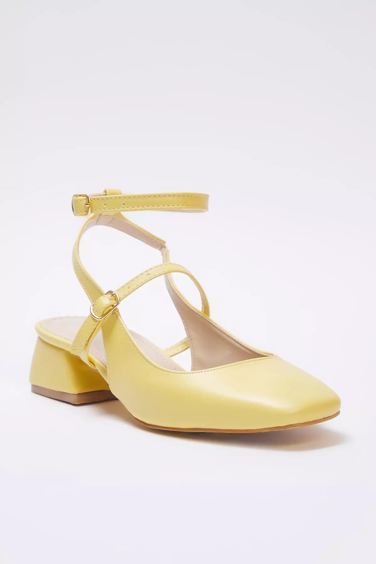 Yellow Mary Jane Ankle Strap Square Toe Women High Heel Shoes Takss24To00009