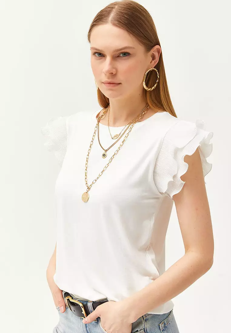 Viscose Pleated Sleeves Blouse